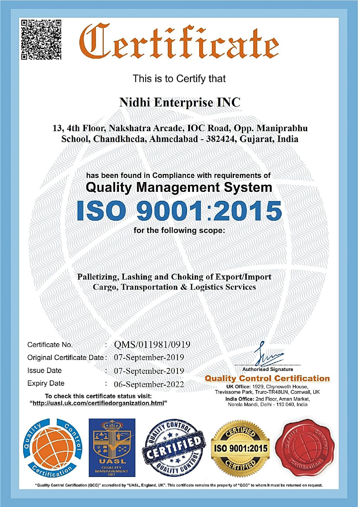 certificate ISO nidhienterprise